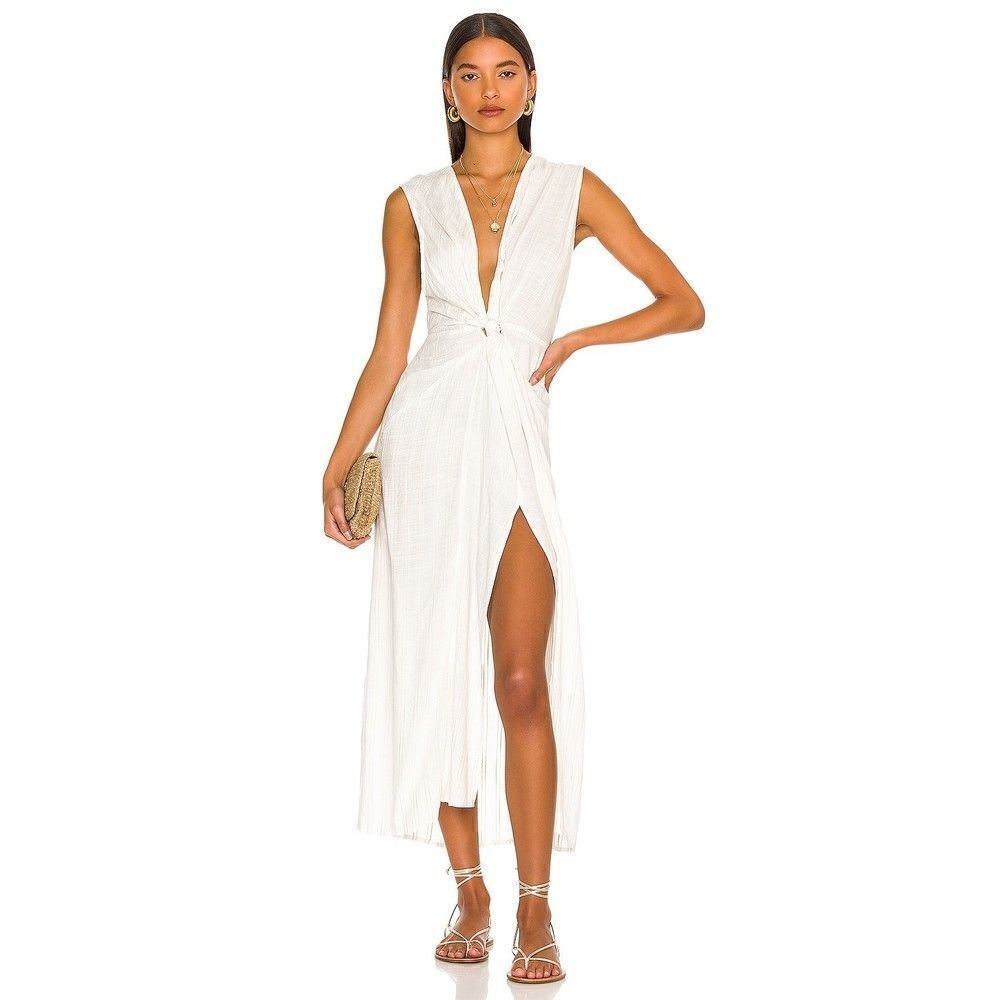 LSPACE Down The Line Cover Up in Cream sheer knot front beach swimwear Revolve